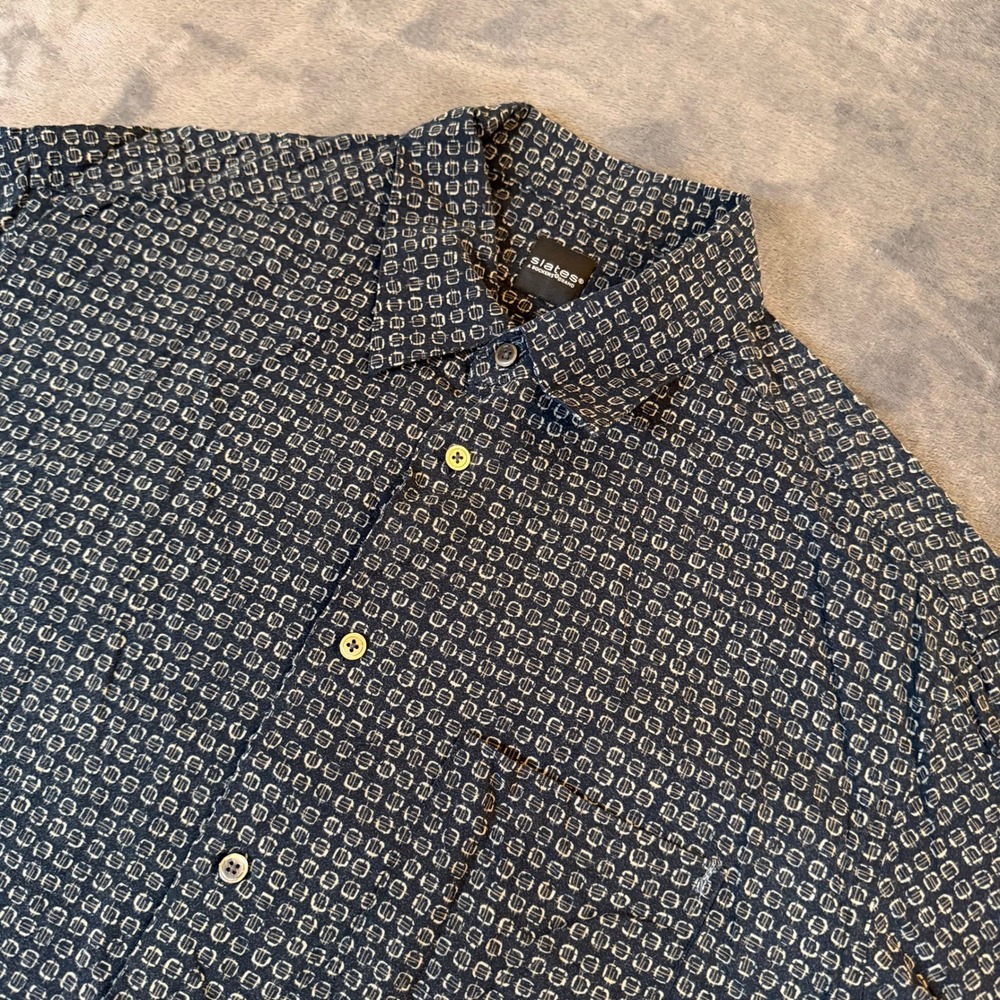 Slates Dockers Button Down Shirt Mens Extra Large Black Geometric Cotton Rayon